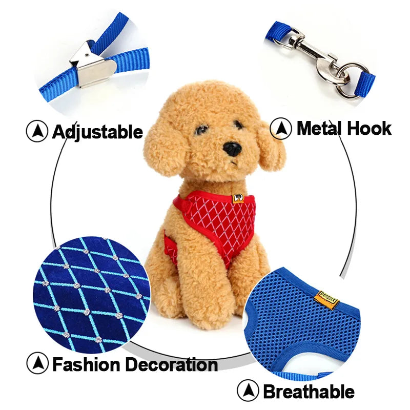 Rhinestone Mesh Cat or Small Dog Harness And Leash Set