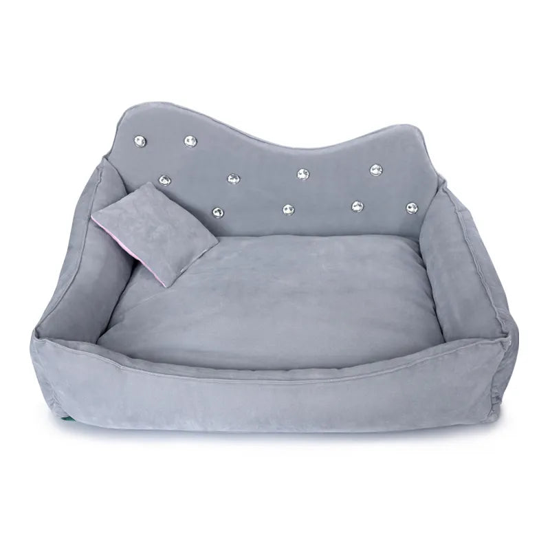 Luxury Dog Sofa Pink/Gray Rhinestone Pet Bed