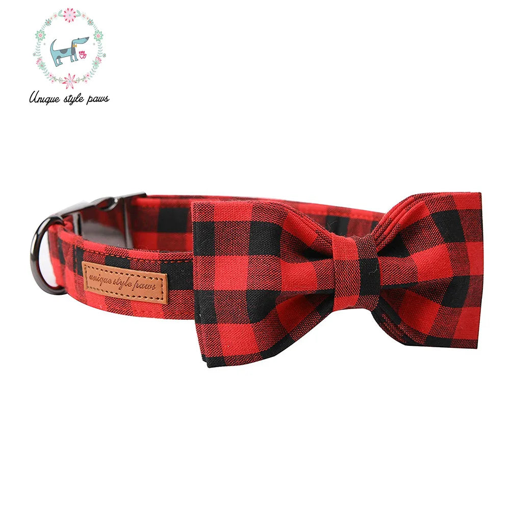 Unique Style Paws Christmas Plaid  Dog Collar And Leash Set Gift for