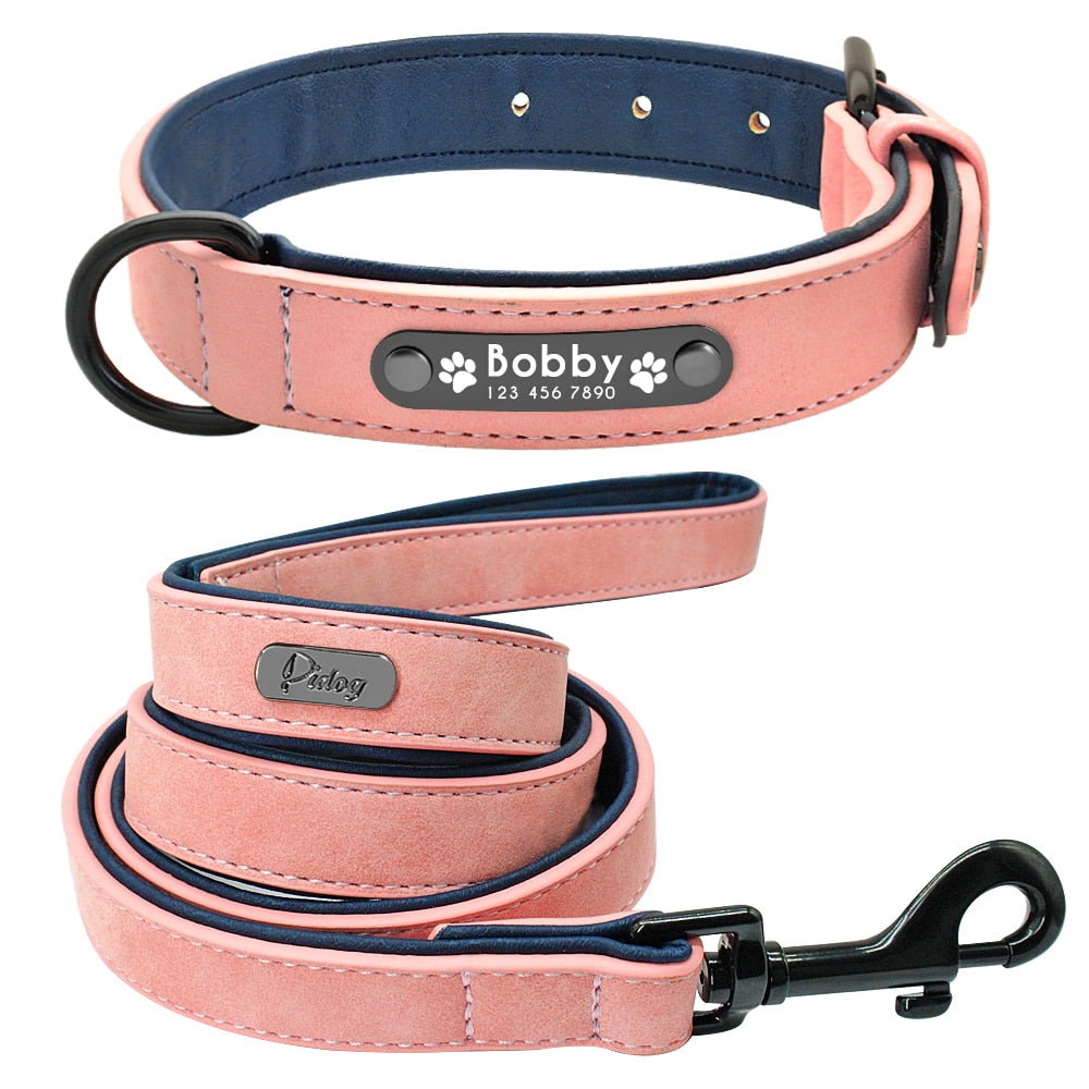 Personalized Dog Collar and Leash Leather