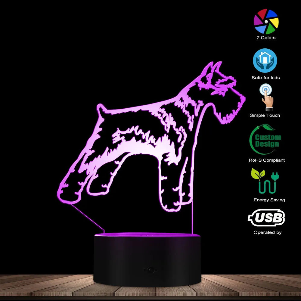 Schnauzer Dog 3D Optical illusion Night Lamp Pet Puppy Pug Breed Kid Room Decor Night Light Table Lamp Color Changing LED Light