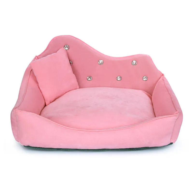 Luxury Dog Sofa Pink/Gray Rhinestone Pet Bed