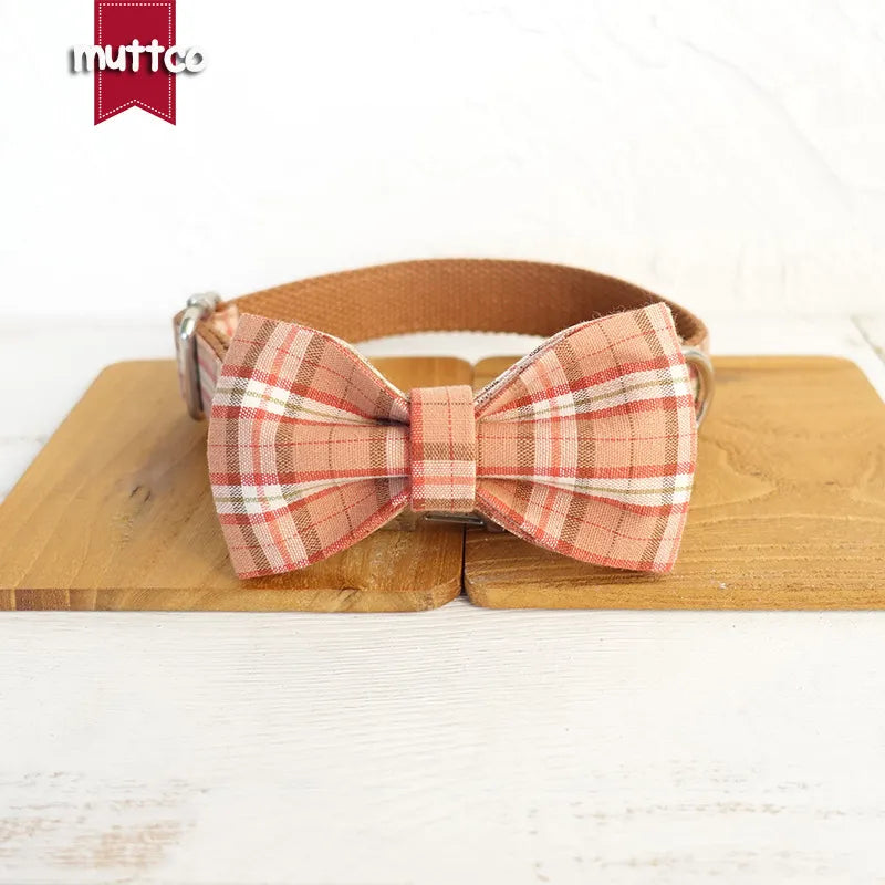 MUTTCO plaid dog collar leash set with Bow Tie