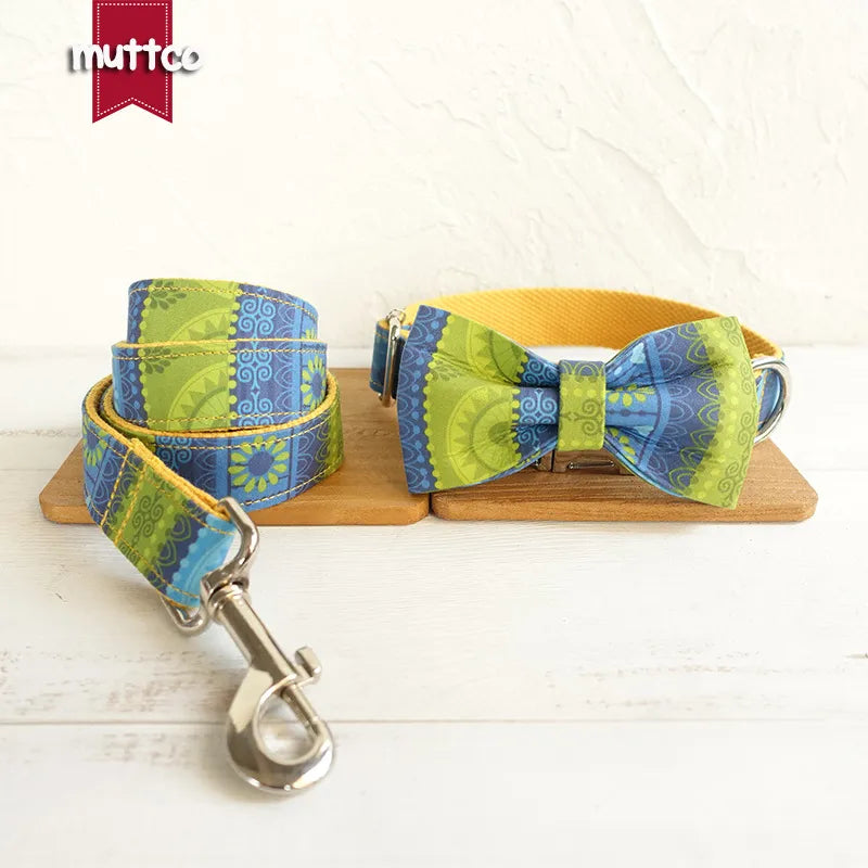 MUTTCO Collection THE FOLK BLUE Bow tie Collar And Leash Set