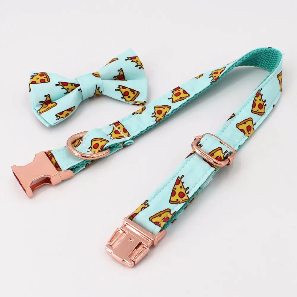 Popular Pizza Pattern Dog Collar and Leash with BowTie