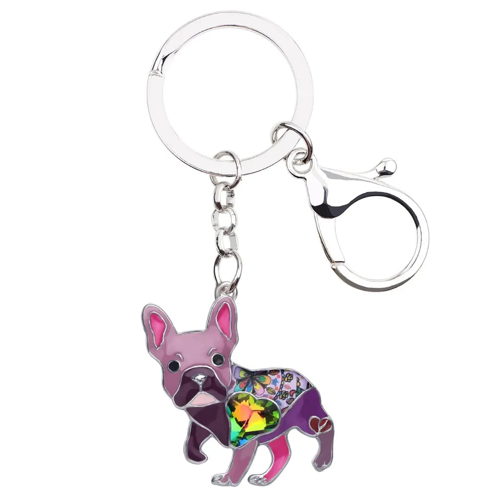 Bonsny Enamel Alloy Rhinestone French Bulldog/Pug Dog Key Chains