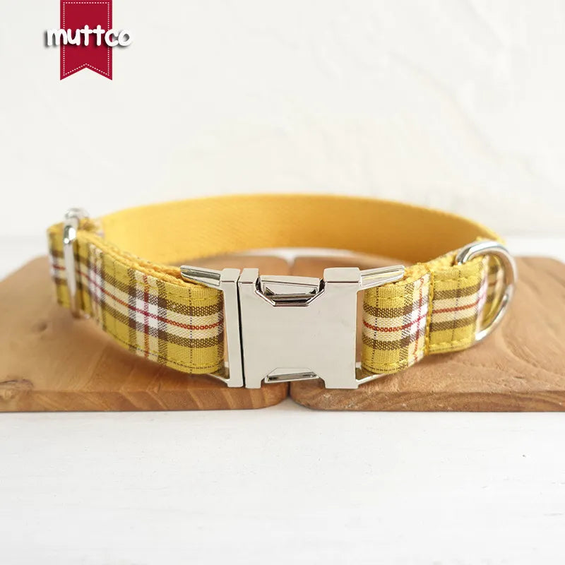 MUTTCO Collection THE LEMON PLAID Bow Tie Collar And Leash Set