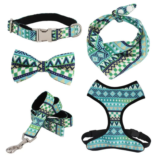 Geometry Dog collar Bow leash harness and bandana gift set