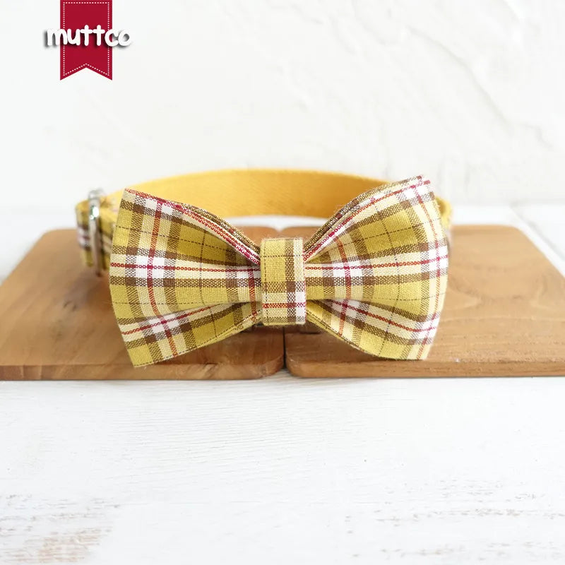 MUTTCO Collection THE LEMON PLAID Bow Tie Collar And Leash Set