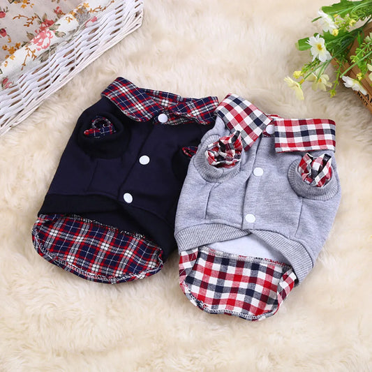 Leisure Plaid Pet Dog Clothes For Small Dogs Outfit POLO Shirt Dog Sweatshirt