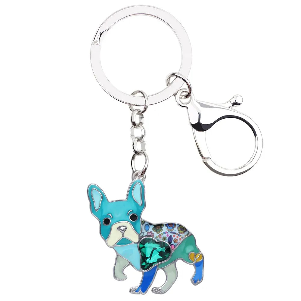 Bonsny Enamel Alloy Rhinestone French Bulldog/Pug Dog Key Chains