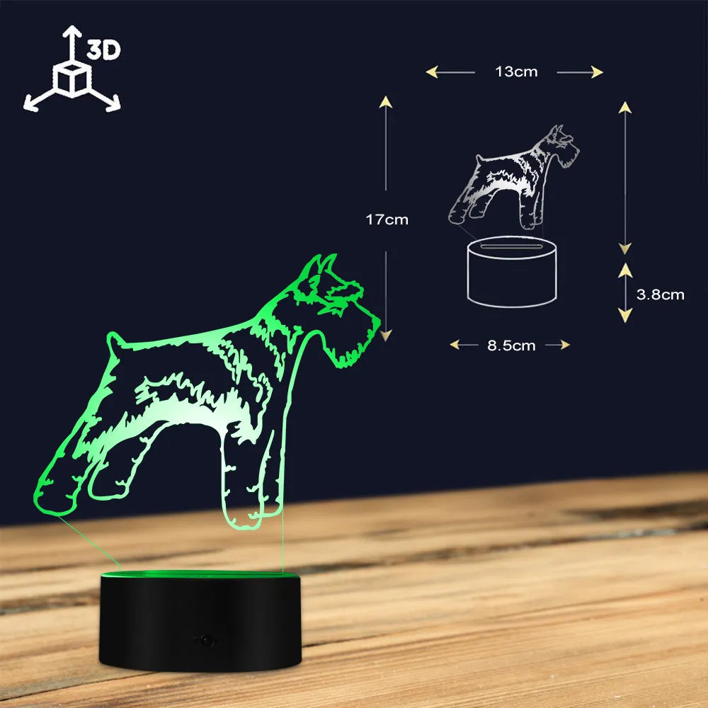 Schnauzer Dog 3D Optical illusion Night Lamp Pet Puppy Pug Breed Kid Room Decor Night Light Table Lamp Color Changing LED Light