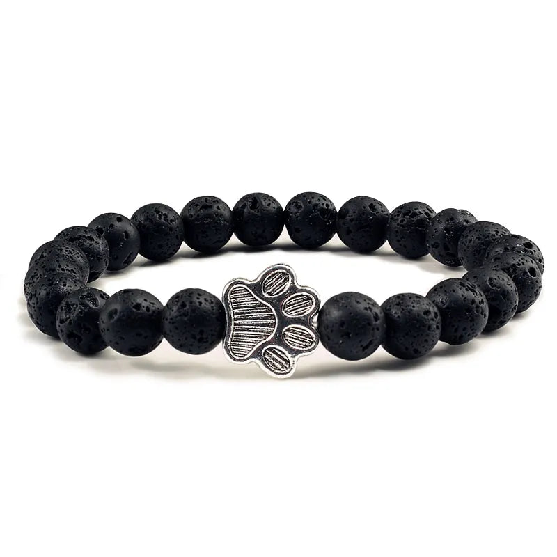 Matte Lava Beaded Bracelets Bangles Charm Paw Print