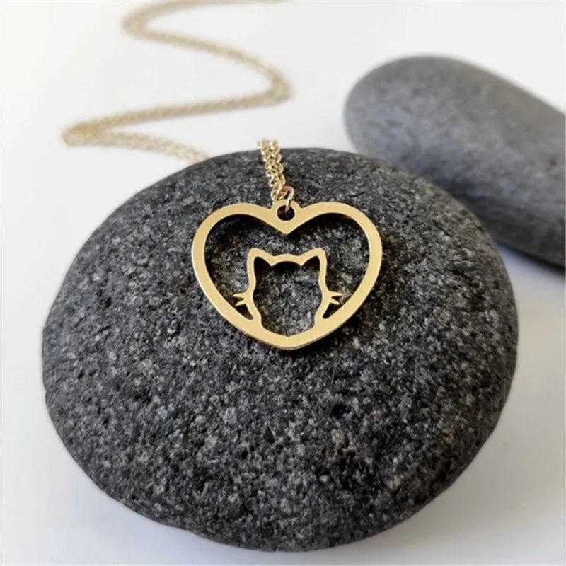 Dainty Cat Love Heart Necklace