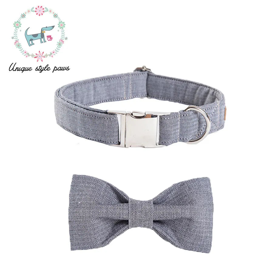 Creative Mature Grey Dog Collar with Bow Tie Adjustable Collars for Dog and Cat Gift Pet Accessory