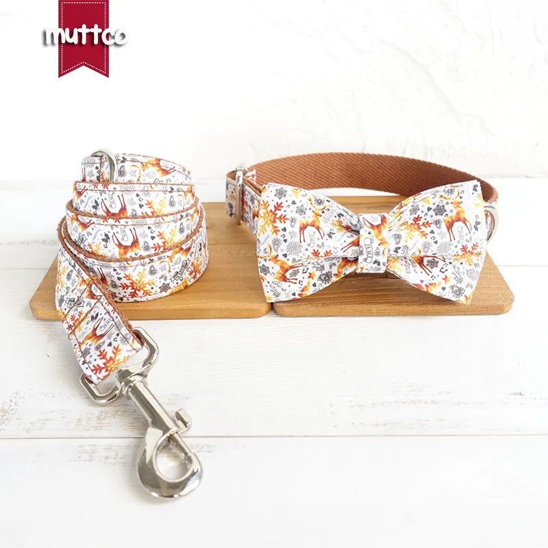 MUTTCO Collection THE GOLDEN CHRISTMAS Bow Tie Collar And Leash Set