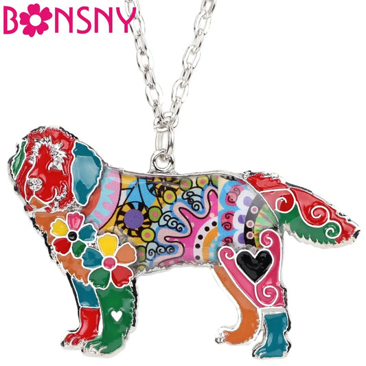 Bonsny Enamel Alloy Newfoundland Dog Necklace