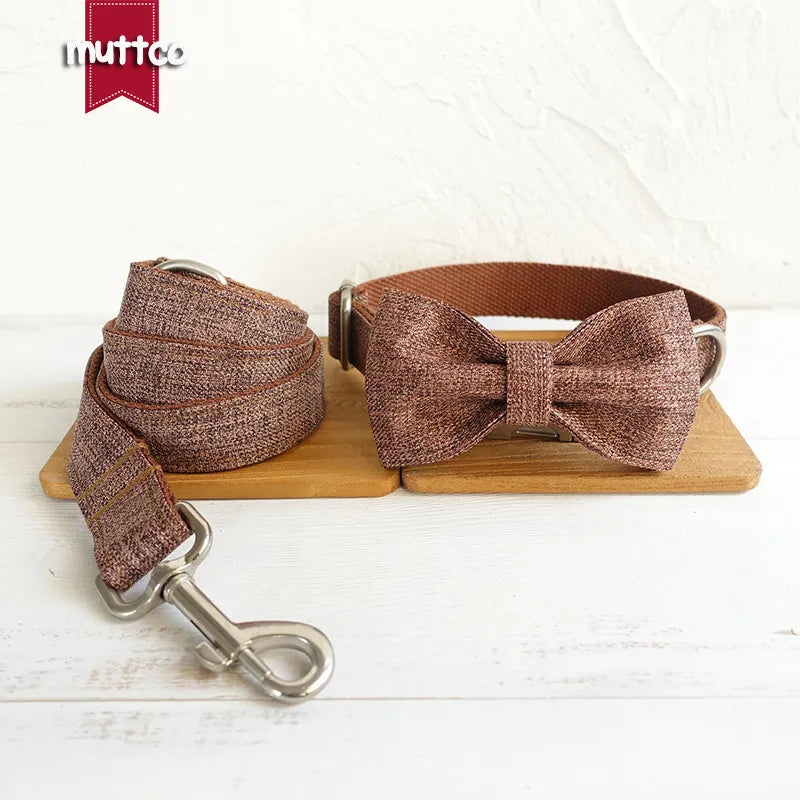 MUTTCO Collection THE BROWN SUIT Bow Tie Collar And Leash Set