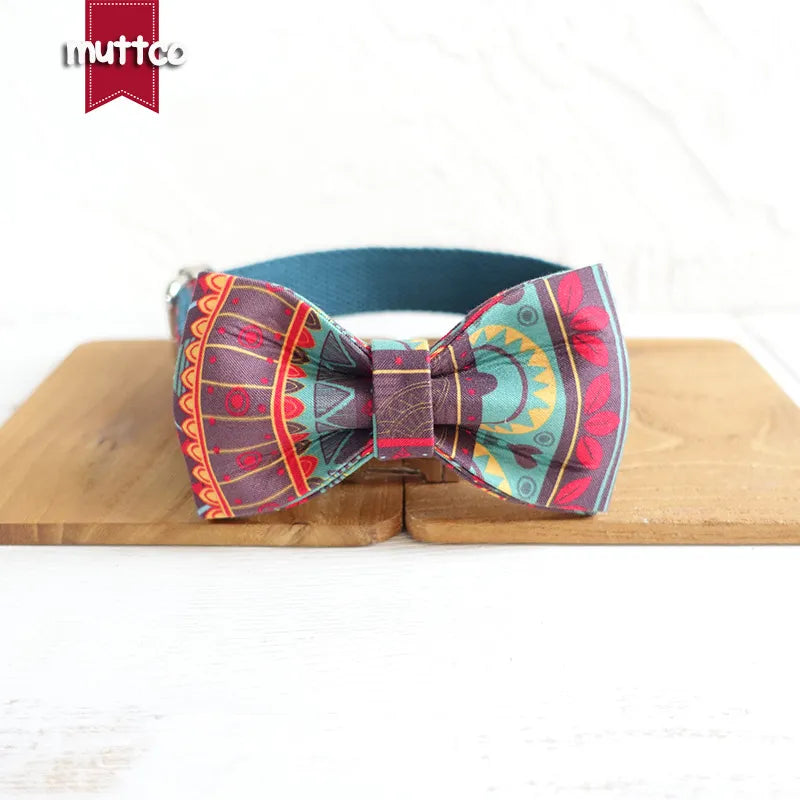 MUTTCO THE MAYA engraved pet Bow Tie Collar And Leash Set