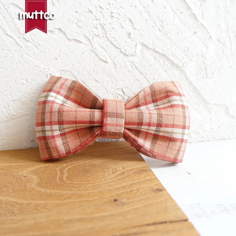 MUTTCO plaid dog collar leash set with Bow Tie