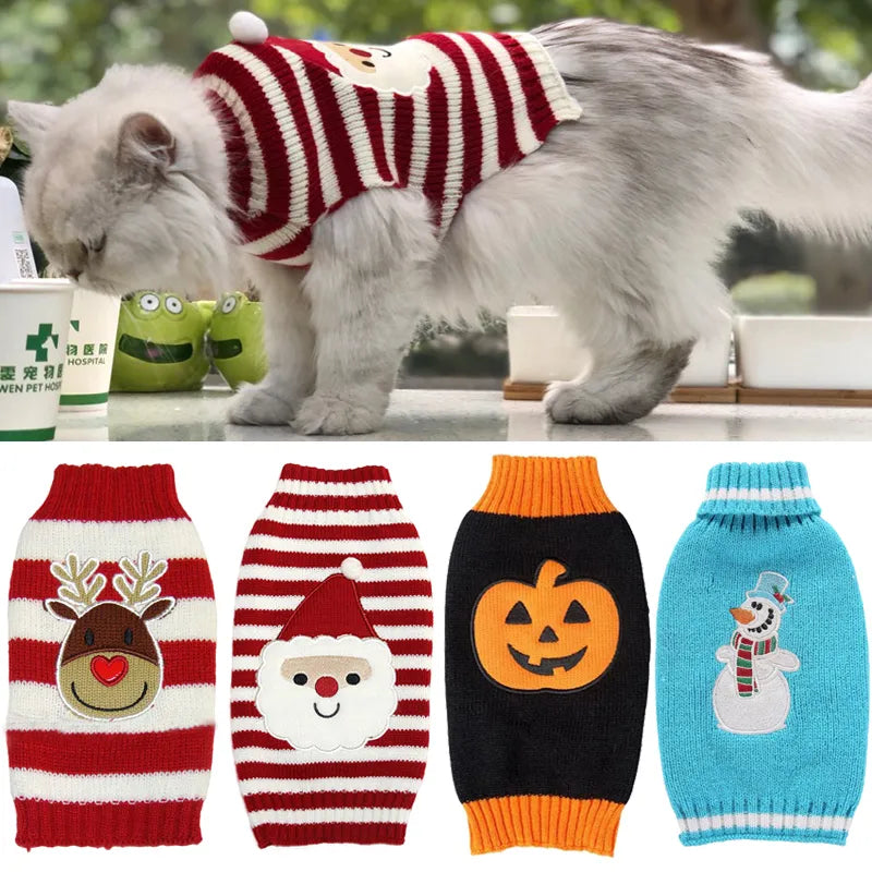 8 Color Holiday Theme Pet Sweater For Cats or Dogs