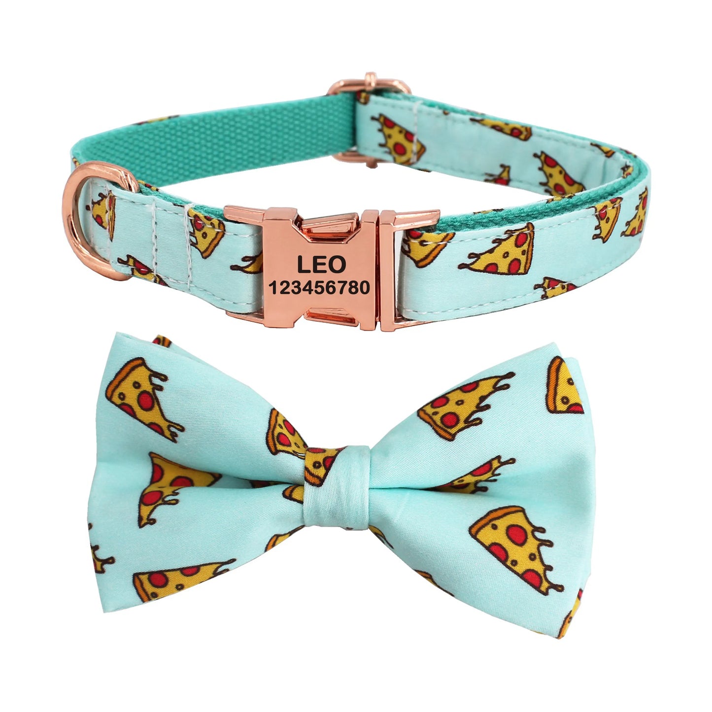 Popular Pizza Pattern Dog Collar and Leash with BowTie