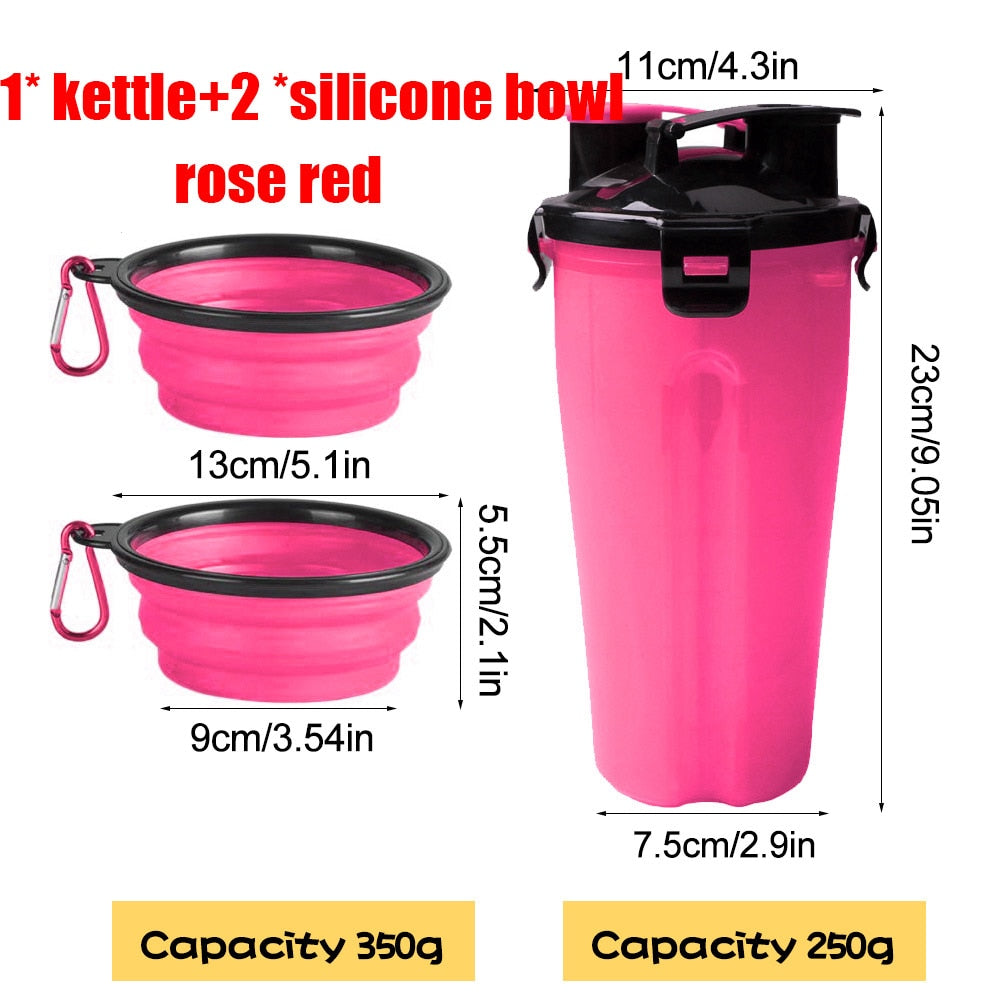 2 in 1 Portable Pet Water/Food Container with Folding Silicone Dog Bowls