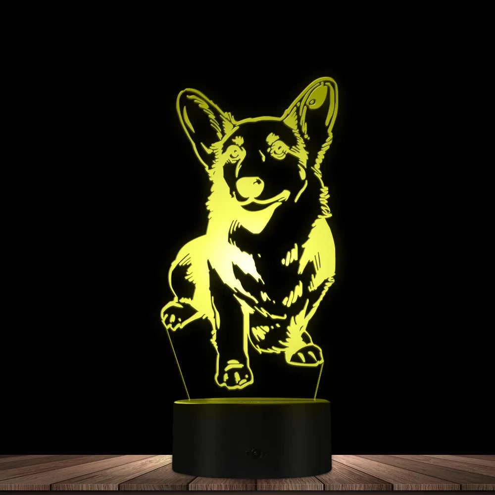 Cardigan Welsh Corgi Dog 3D Optical Illusion Night Light Table Lamp