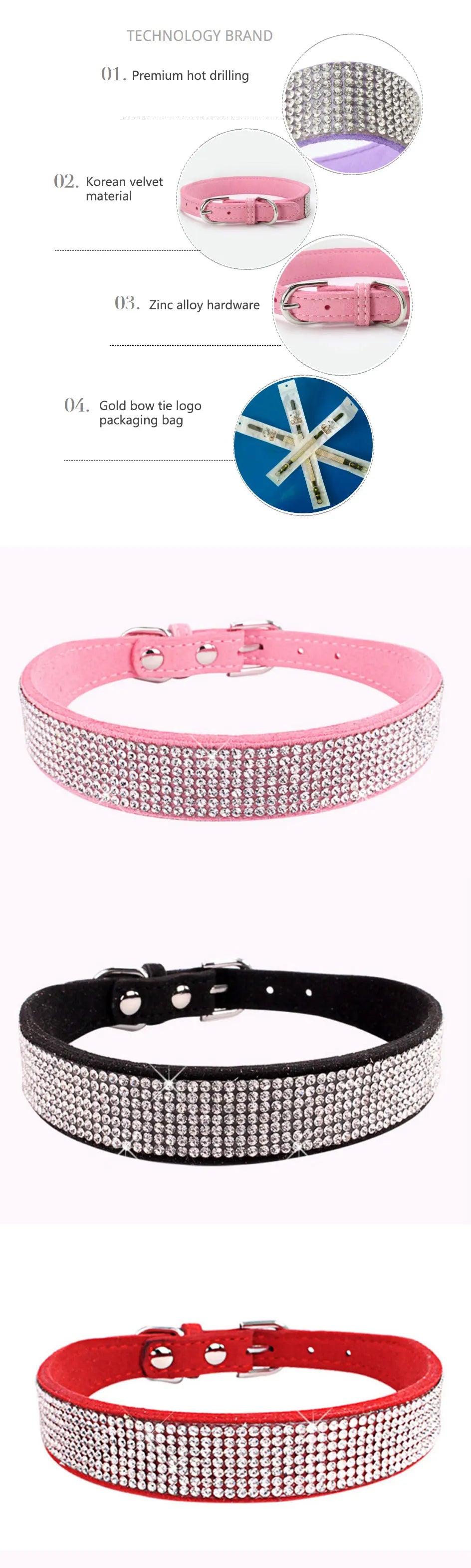 Suede Fiber Crystal Dog Collar