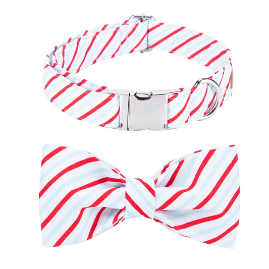 Unique Style Paws Christmas Red Stripe Dog Collar