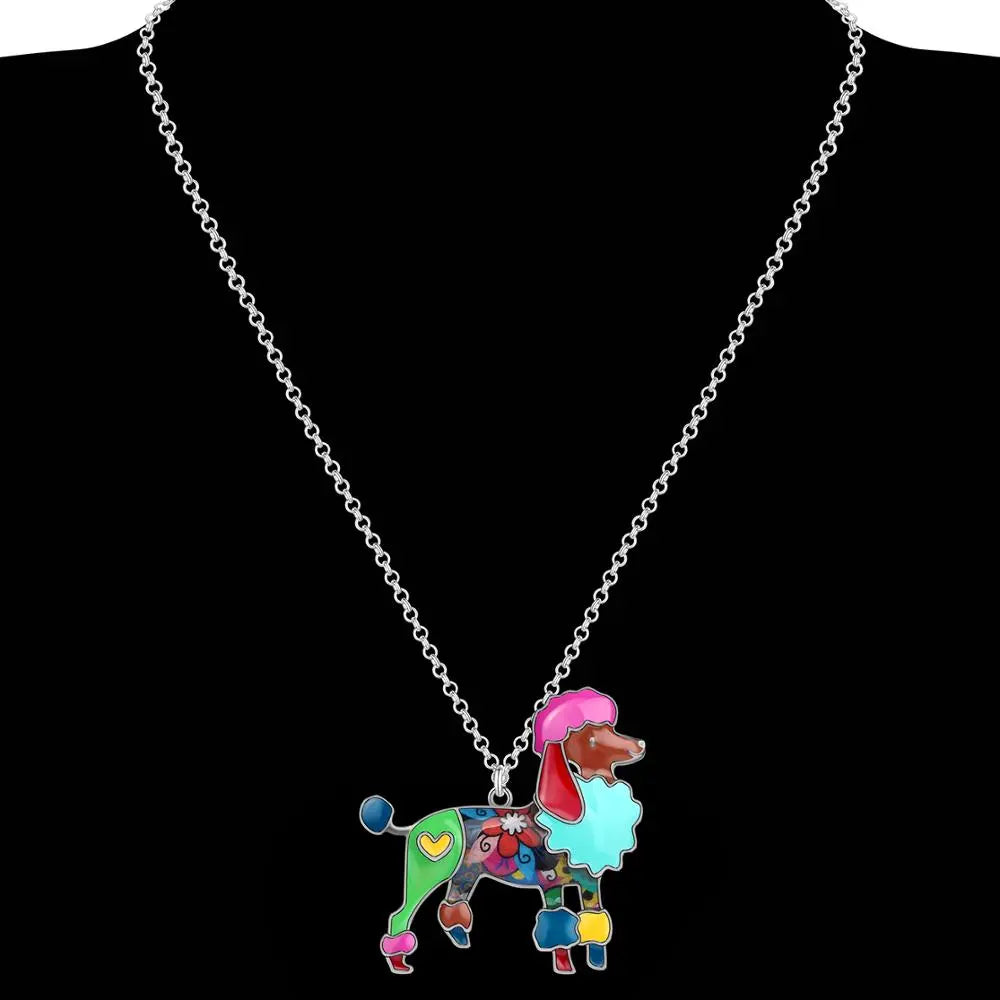 Bonsny Enamel Alloy Fashion Poodle Dog Necklace