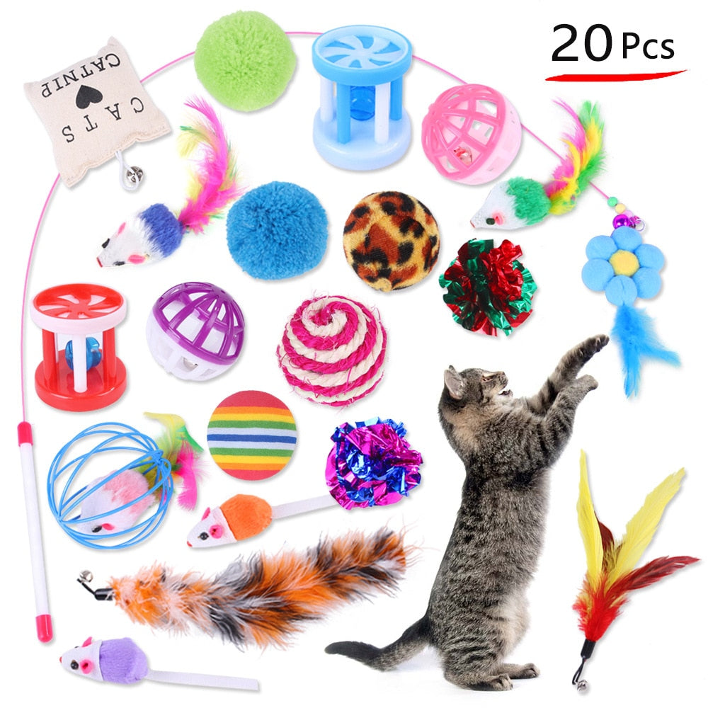 20 Sets Cat Interactive Toy Rainbow Ball Cat Toy