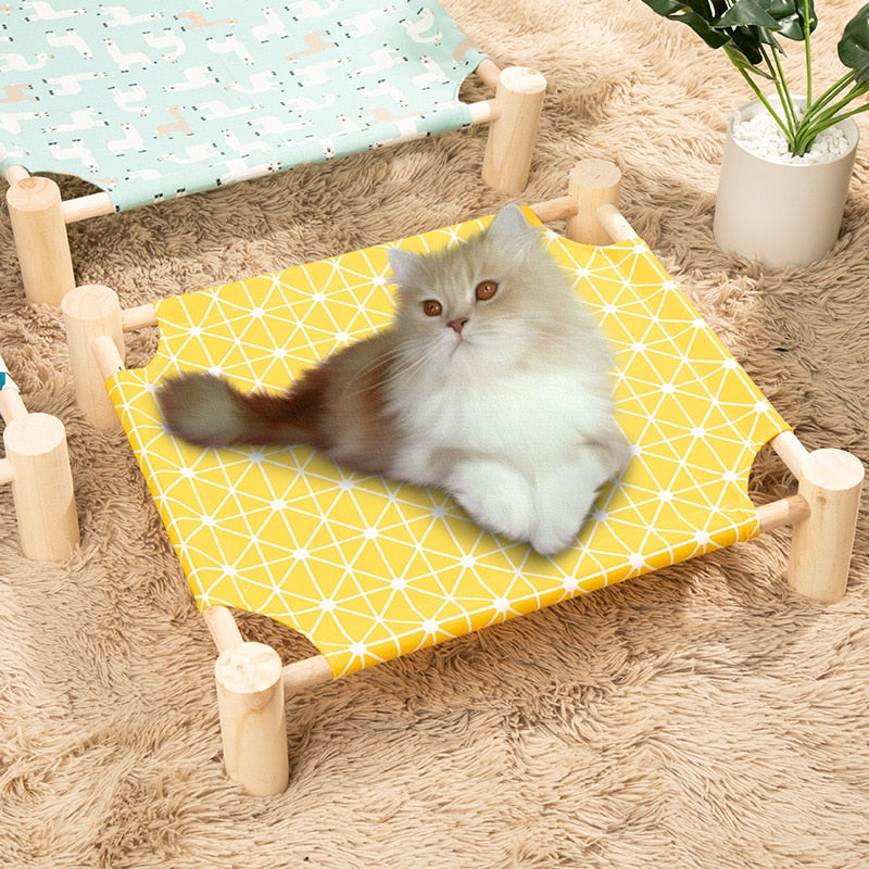 Elevated Cat Hammocks Bed with Wood Canvas