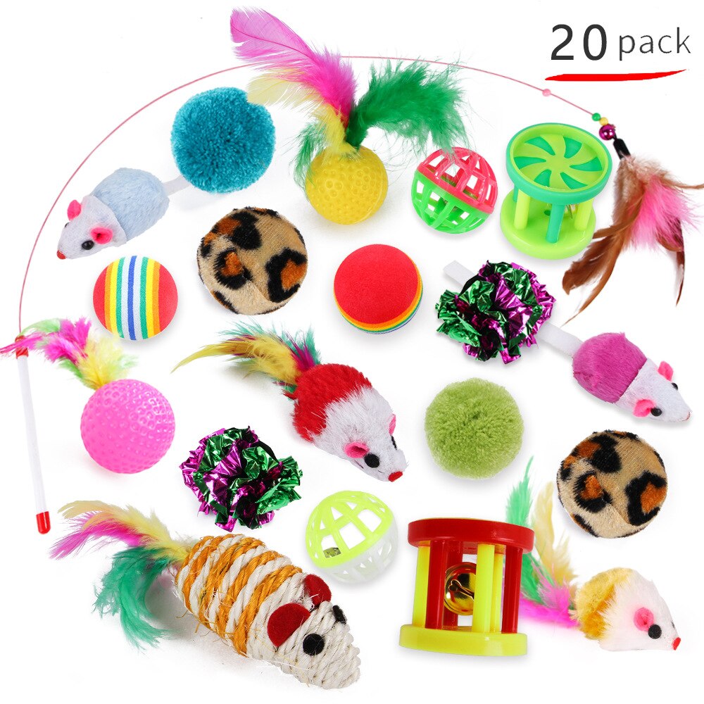 20 Sets Cat Interactive Toy Rainbow Ball Cat Toy