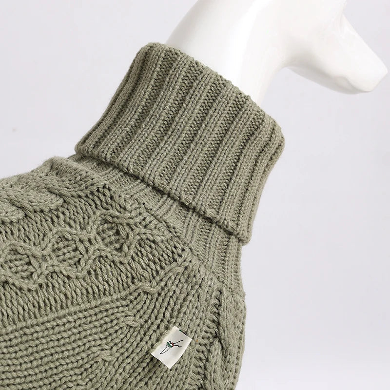 Turtleneck Twist Knitted Sweater for Dogs, Italian Greyhound Whippet, Warm Dog Coat, Dog's Winter Clothing