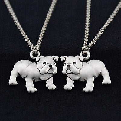 Cute Vintage Punk English Bulldog Dog Pendant Necklace