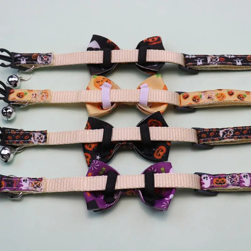 Festive Cat Halloween Collar with Bell and Bow