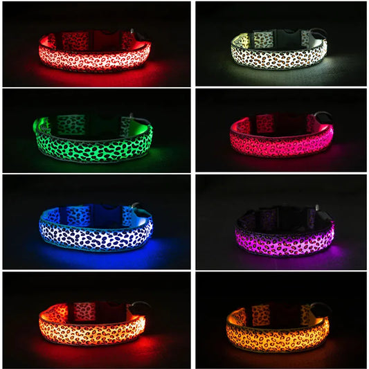 Light Up Dog Collar LED Night Walking Glow Leopard Print