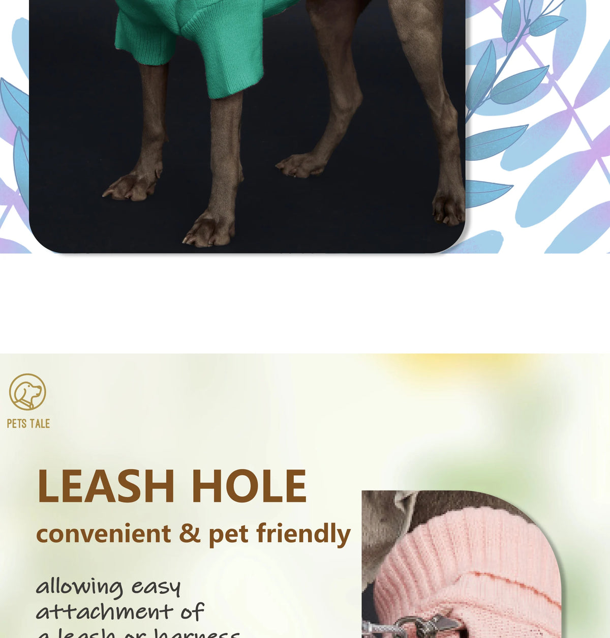 Sweater with Sleeves, Cable Knit, and D-ring Hole Detail for Small and Large Dogs