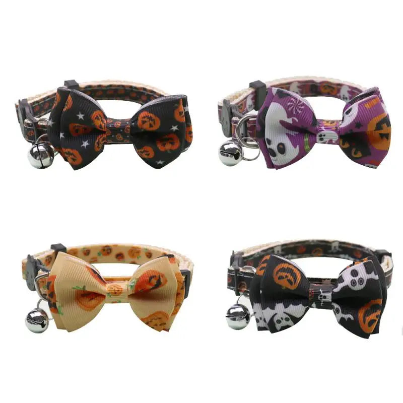 Festive Cat Halloween Collar with Bell and Bow