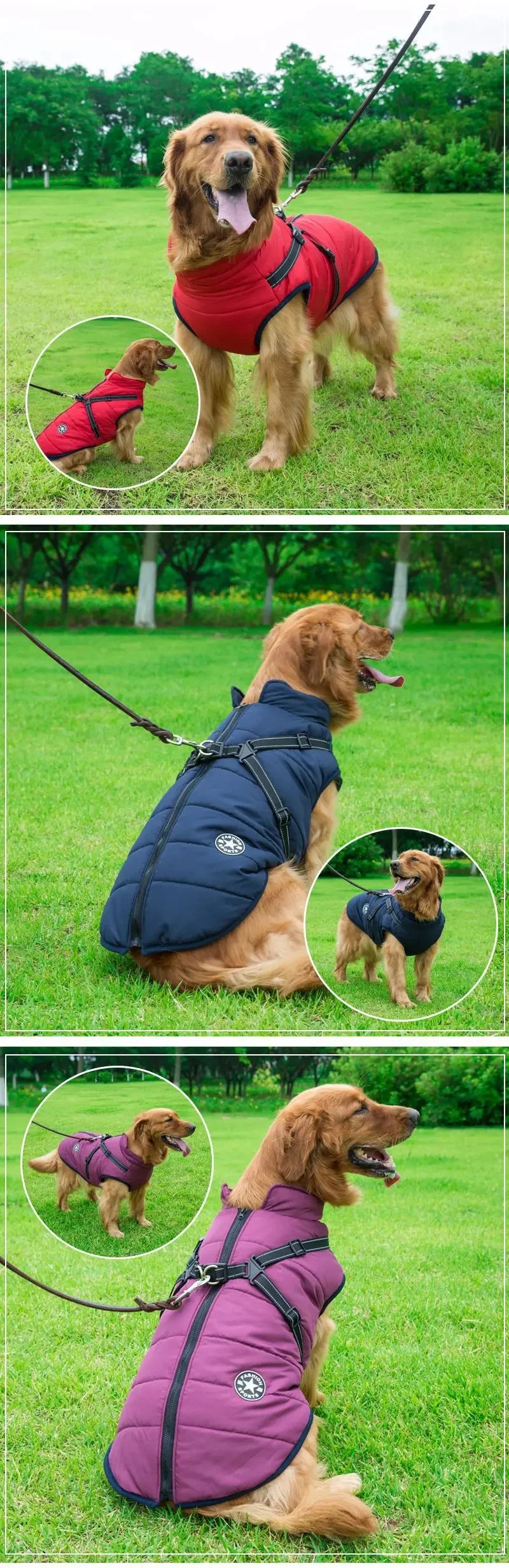 Waterproof Warm Dog Jacket Vest Winter Dog Clothes With Harness