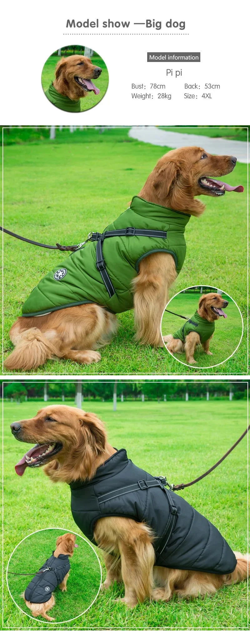 Waterproof Warm Dog Jacket Vest Winter Dog Clothes With Harness