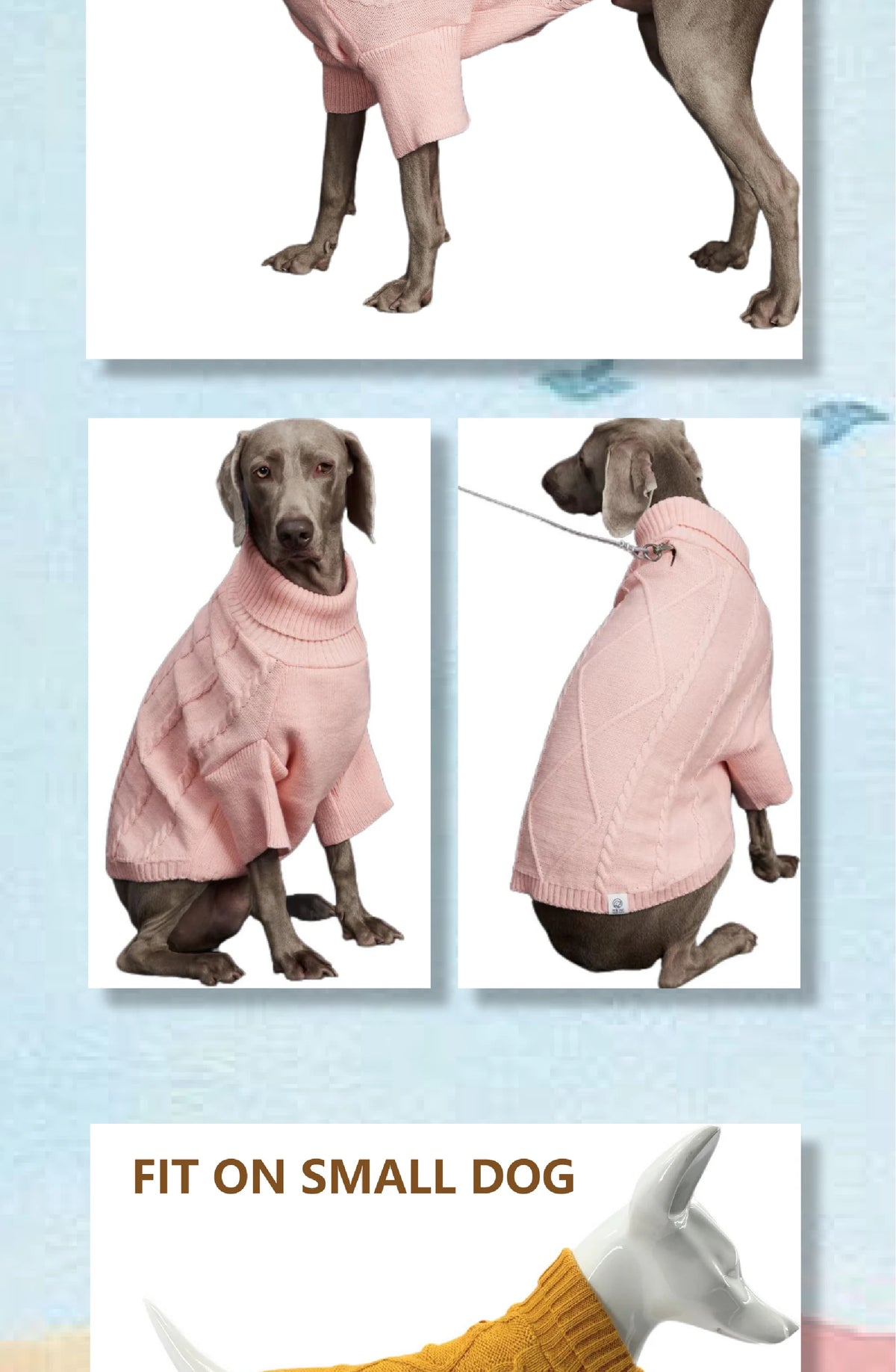 Sweater with Sleeves, Cable Knit, and D-ring Hole Detail for Small and Large Dogs