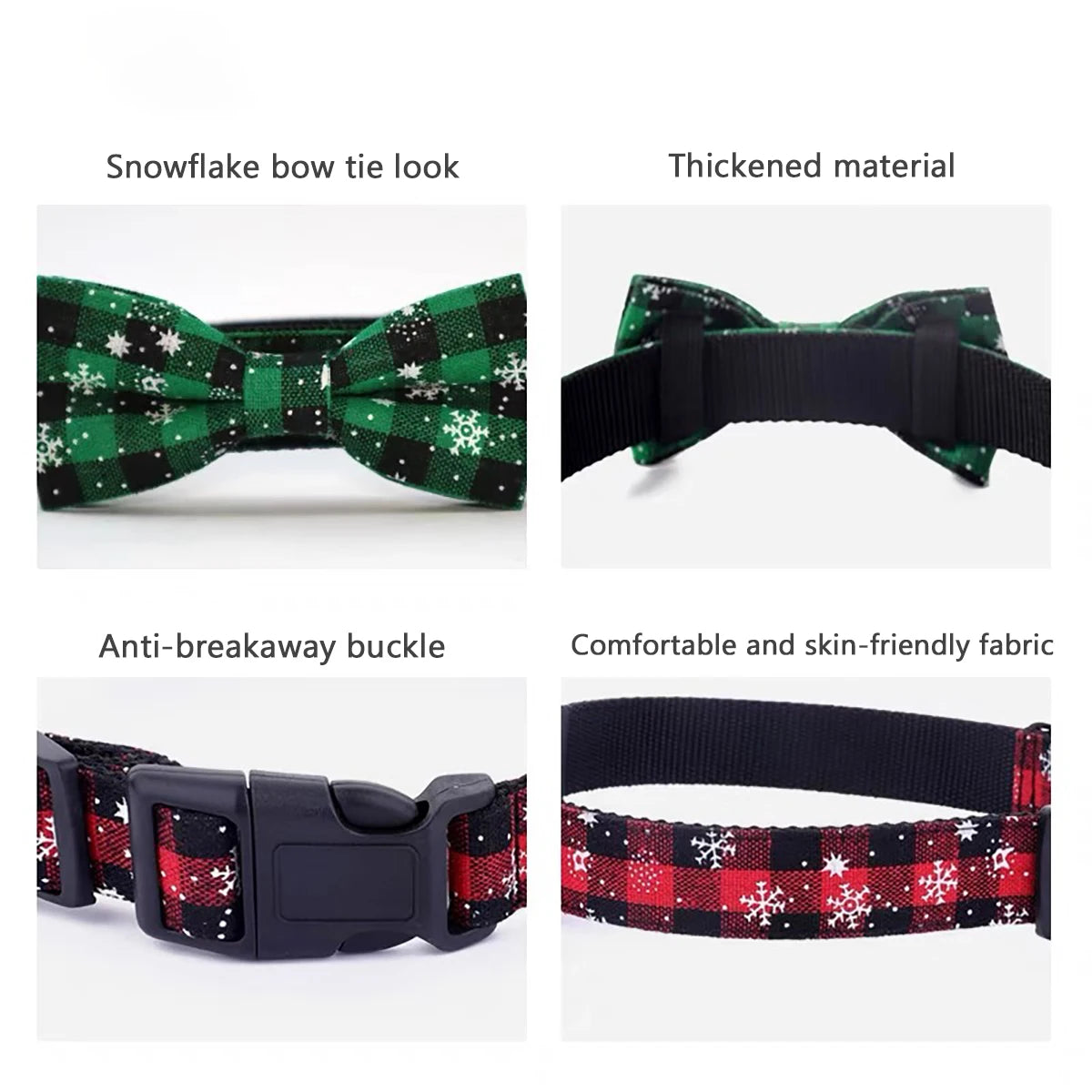 Christmas Plaid Snowflake Dog Collar with Bow Tie