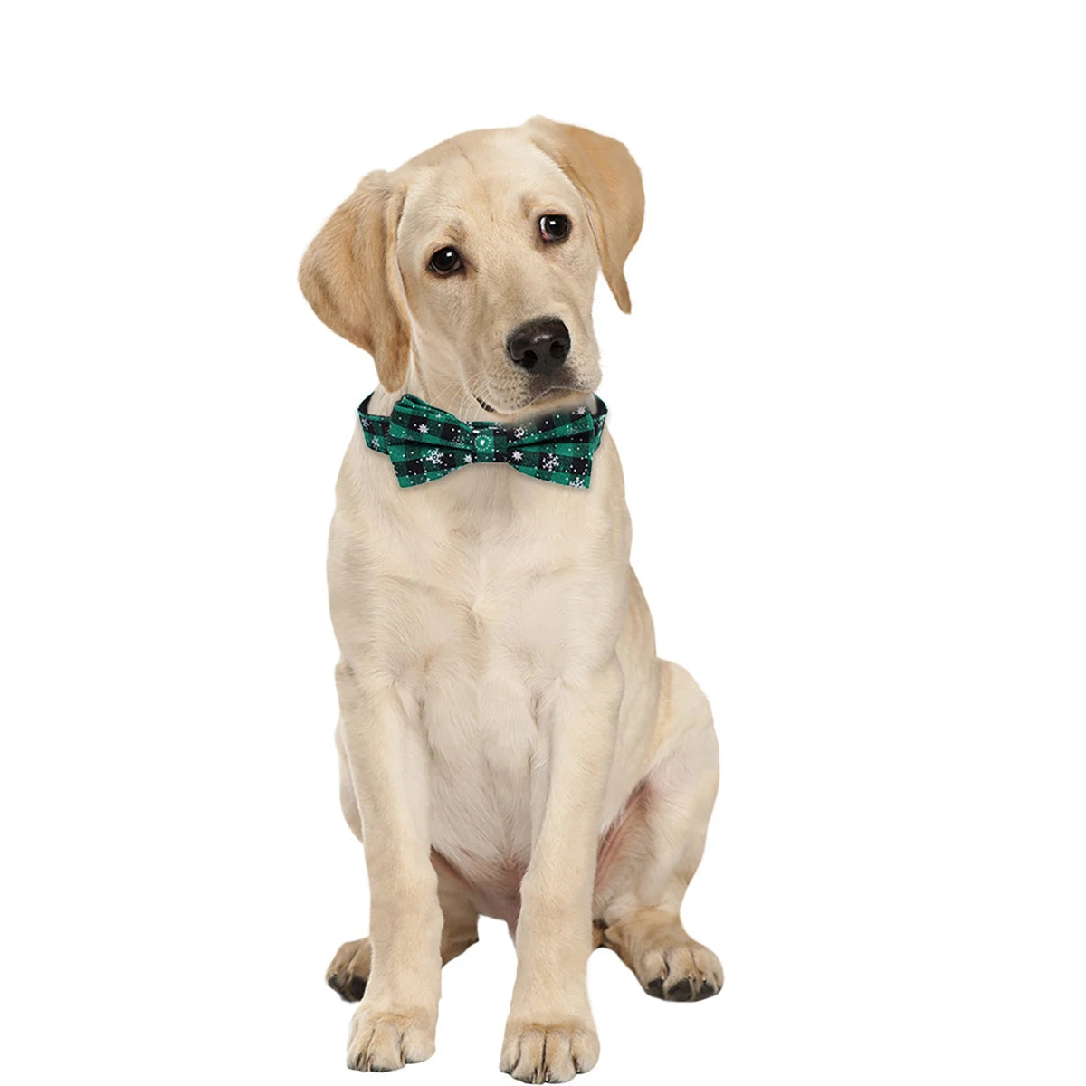 Christmas Plaid Snowflake Dog Collar with Bow Tie