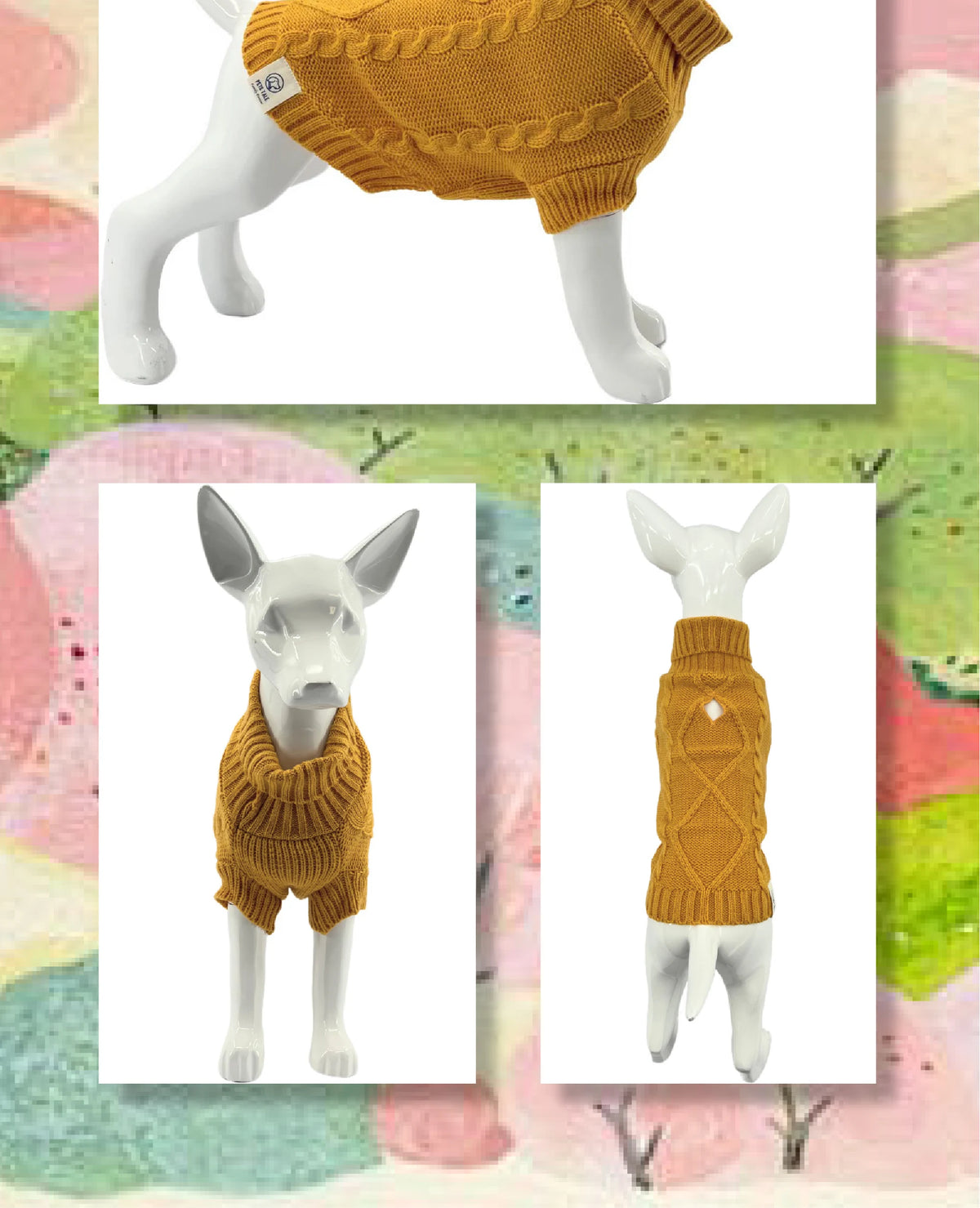 Sweater with Sleeves, Cable Knit, and D-ring Hole Detail for Small and Large Dogs