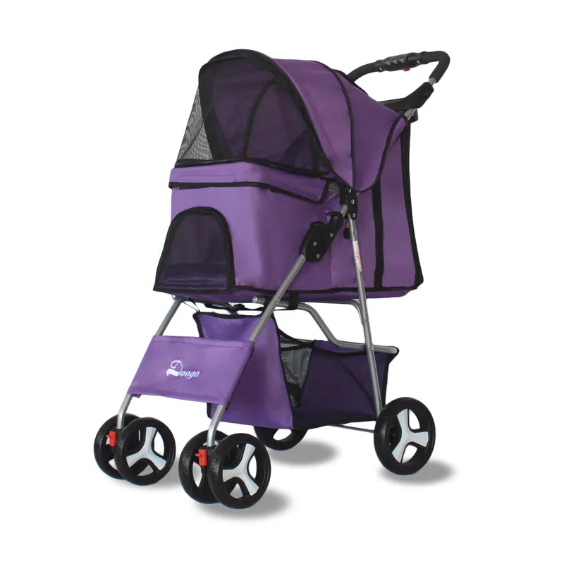 Outdoor Pet Carrier Stroller Multicolor Oxford Cloth Steel Pipe High-intensity 4-wheels