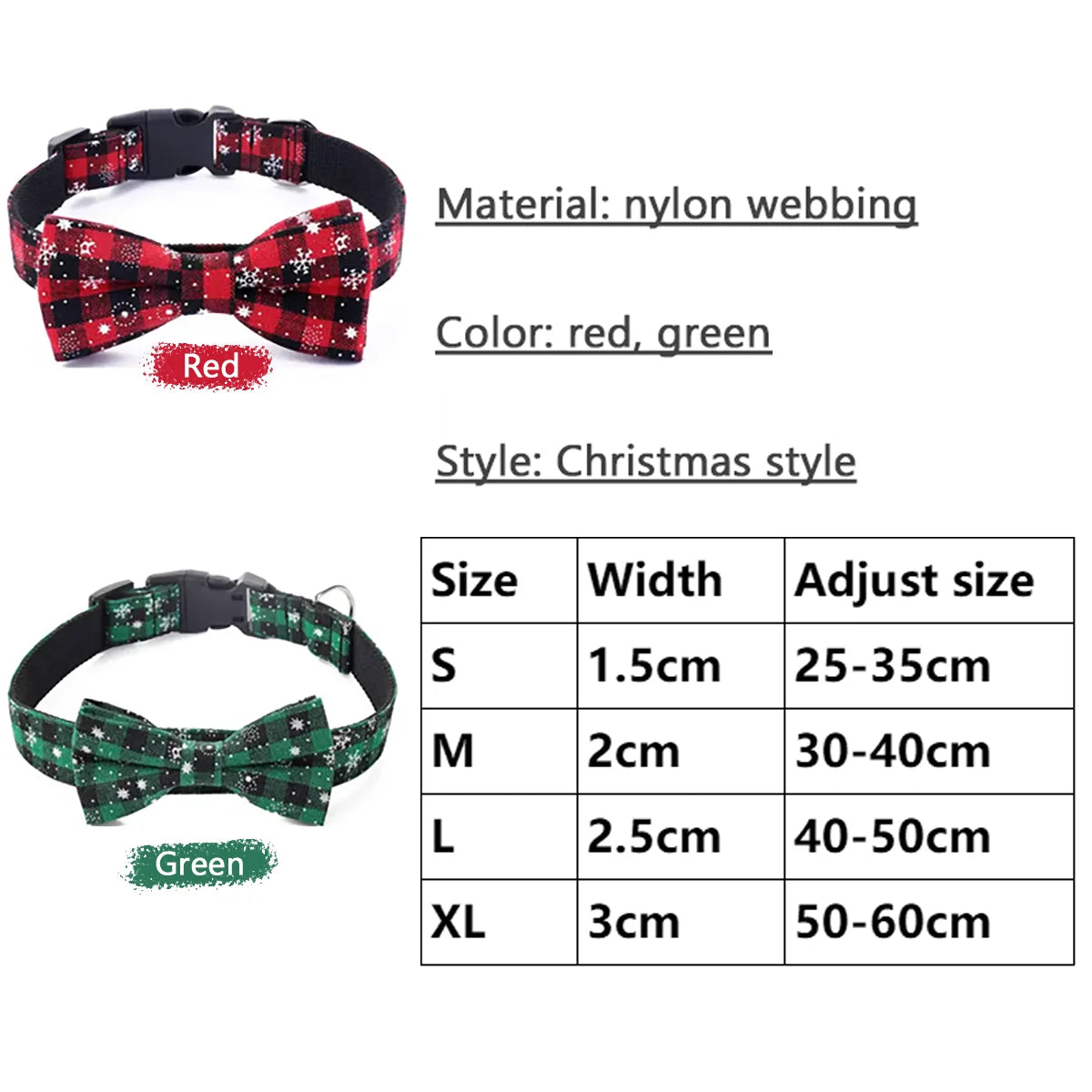 Christmas Plaid Snowflake Dog Collar with Bow Tie