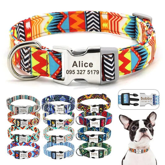 Adjustable Nylon Dog Collar Personalized Dogs Cat ID Collars With Engraved Name Buckle