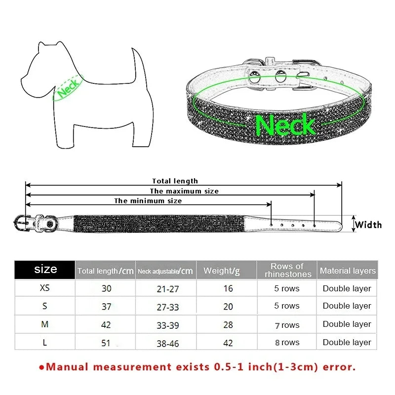 Suede Fiber Crystal Dog Collar